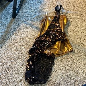 Girls Curtain Call gold black dance costume contemporary R408 sz Child Large